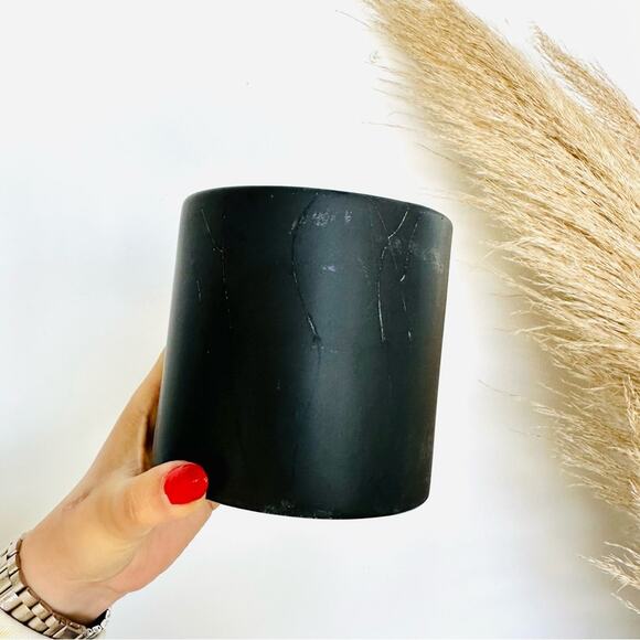 VINTAGE Black Matte Ceramic Plant Pot Decorative Vase Cylinder Circle 4" - Picture 2 of 8